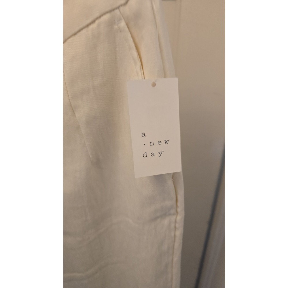 A New Day Women Ivory Wide Leg Slacks Lyocell Blend Linen Look Pants Size 16 - Picture 3 of 4